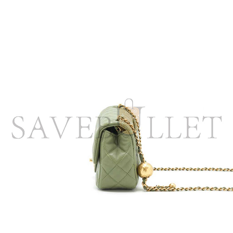 CHANEL PEARL CRUSH MINI RECTANGULAR FLAP BAG LAMBSKIN GREEN GHW AS1787 (20*12*6cm)